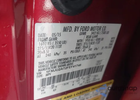 2015 Ford Expedition Limited from USA, damaged, VIN 1FMJU2AT2FEF41748